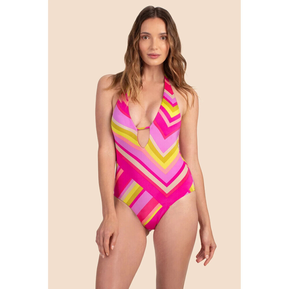 Trina Turk Waltz Plunge Swimsuit Women's 4 Multicolor Cutout One-Piece RED843